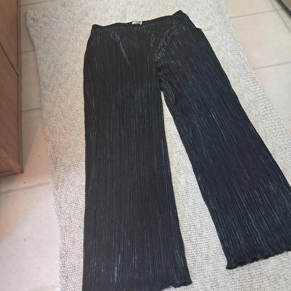 Good American Plisse Wide Leg Pants Black Size 5/6 2XL 3XL NWT Tall 34 Inseam